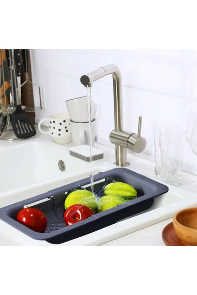 GenelTedarik SÜZGEÇ SÜRGÜLÜ UZAYAN EVİYE SÜZGEÇ SEBZE MEYVE YIKAMA SÜZGECİ - Resim 2