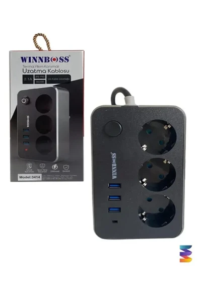 WINNBOSS Siyah Akım Korumalı Usb Li Uzatma Kablosu ürün görseli 1