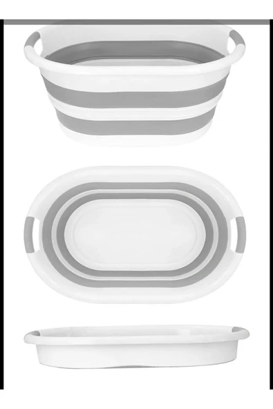 GenelTedarik Beyaz Krem Katlanır Çamaşır Sepeti ürün görseli 1