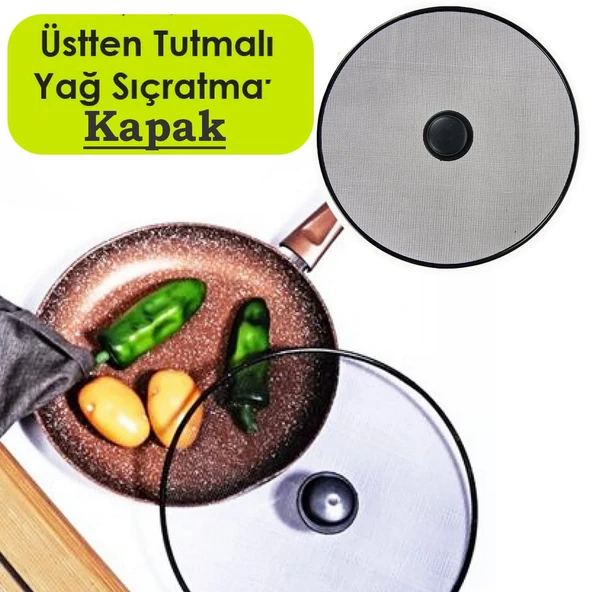 29 Cm Yağ Sıçratmaz Tel Kapak  Üstten Tutmalı Metal Kızartma Kapağı Tava Üstü Sıçrama Önleyici Kapak ürün görseli 1
