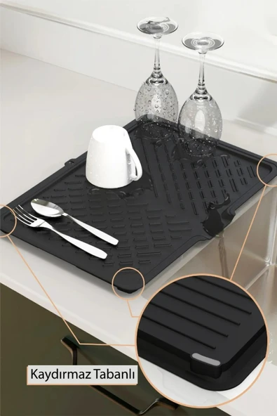 GenelTedarik Kaydırmaz Tabanlı Mutfak Tezgah Üstü Bulaşık Kurutmalık Asılabilir Siyah ürün görseli 1