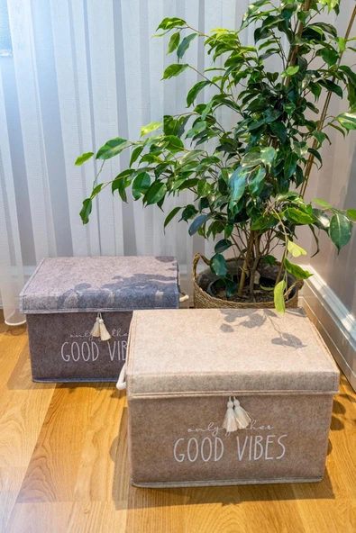 Kapaklı Püskül Detaylı Düzenleyici Çok Amaçlı Organizer Keçe Sepet (mini) - 03495 - Resim 4