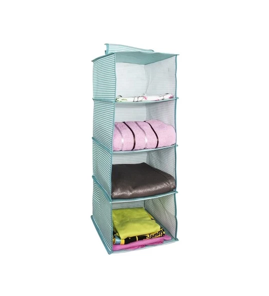 Dolap İçi Düzenleyici Katlanabilir Çok Amaçlı 4 Bölmeli Çizgili Bez Organizer (siyah) - Resim 3