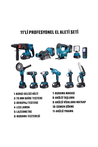 Butols 11’Li Şarjlı Matkap Vidalama Seti Kömürsüz Motor Lazer Metreli 2X Şarj Cihazi - Resim 2