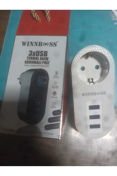 Winboss Siyah Usbli Akım Korumalı Priz - Resim 2