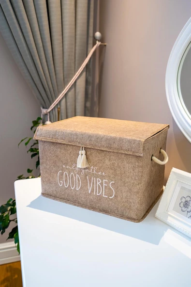 Kapaklı Püskül Detaylı Düzenleyici Çok Amaçlı Organizer Keçe Sepet (mini) - 03495 ürün görseli 1