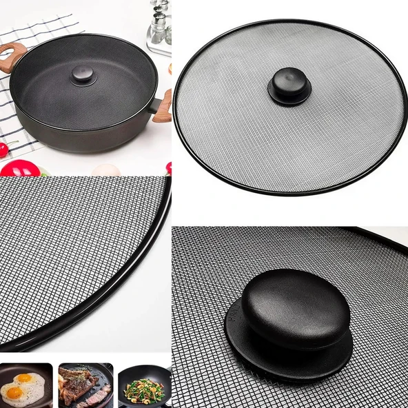 29 Cm Yağ Sıçratmaz Tel Kapak  Üstten Tutmalı Metal Kızartma Kapağı Tava Üstü Sıçrama Önleyici Kapak - Resim 4