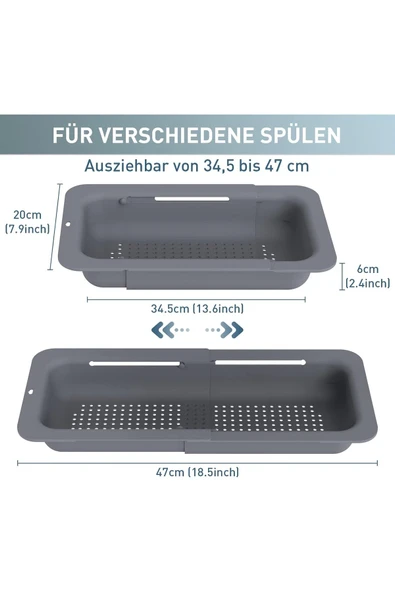 GenelTedarik SÜZGEÇ SÜRGÜLÜ UZAYAN EVİYE SÜZGEÇ SEBZE MEYVE YIKAMA SÜZGECİ - Resim 3