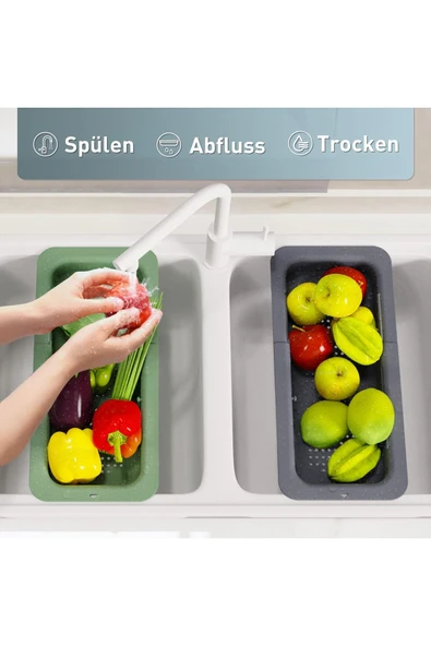 GenelTedarik SÜZGEÇ SÜRGÜLÜ UZAYAN EVİYE SÜZGEÇ SEBZE MEYVE YIKAMA SÜZGECİ ürün görseli 1