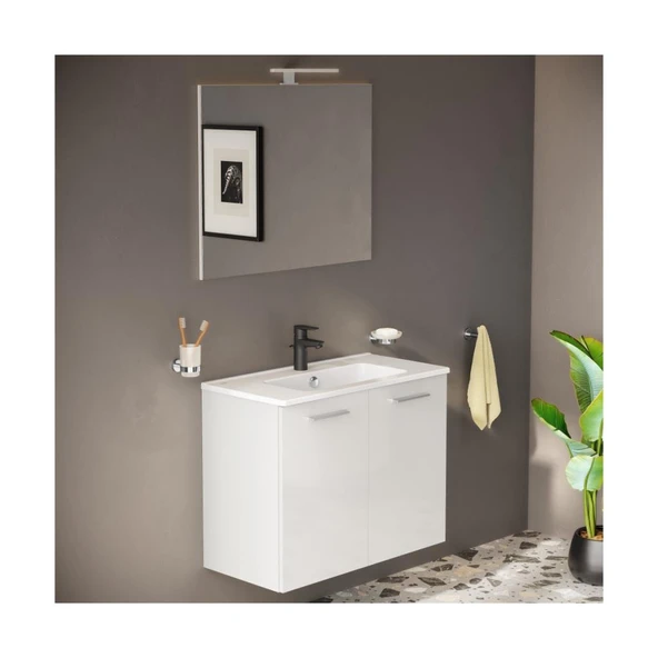 Ardea 67113 Banyo Dolabı Seti Kapaklı, 80 cm, Parlak Beyaz - Resim 2