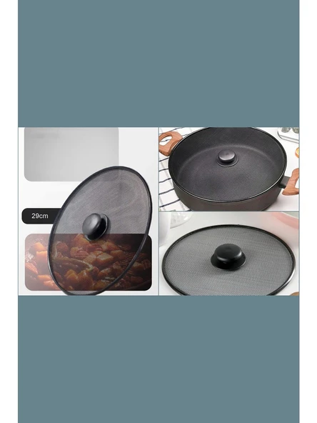 29 Cm Yağ Sıçratmaz Tel Kapak  Üstten Tutmalı Metal Kızartma Kapağı Tava Üstü Sıçrama Önleyici Kapak - Resim 5