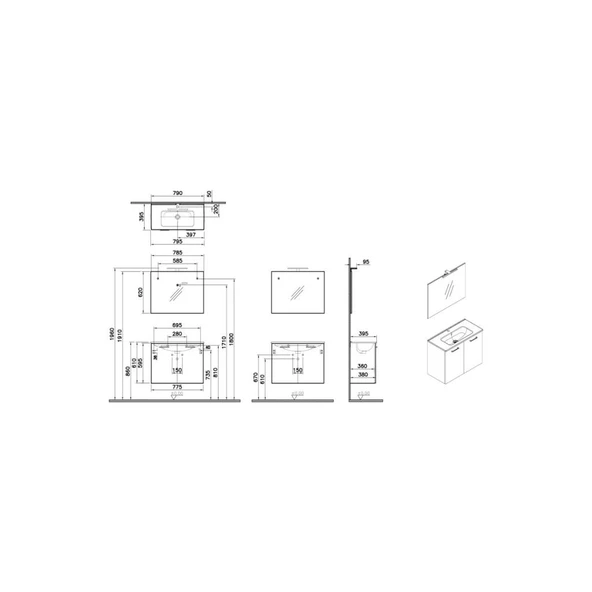Ardea 67113 Banyo Dolabı Seti Kapaklı, 80 cm, Parlak Beyaz - Resim 7