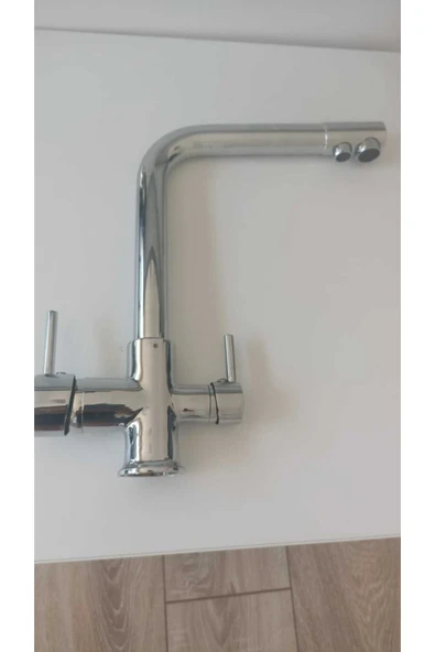 EUROMİX 3 Yollu Çift Akışlı Mutfak Eviye Bataryası Su Arıtma Bağlantılı Dual Arıtmalı Batarya - Resim 3