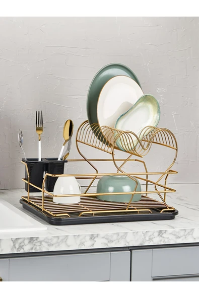 GenelTedarik Çok Renkli Iki Katlı Bulaşık Tabaklık Kalp Gold ürün görseli 1