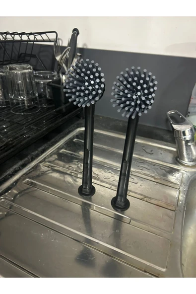 GenelTedarik Vantuzlu Mutfak Banyo Tezgah Üstü Silikon Bulaşık Yıkama Lavabo Temizleme Mutfak Tezgah Fırçası 2Lİ - Resim 2