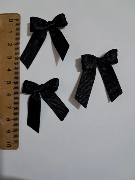 Pratikbox Mini Fiyonk / Saten 1cm'lik / Hediyelik / Süsleme / Siyah Renk / 50 Adet - Resim 3