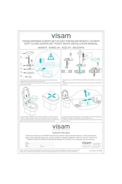 Visam Akasya Duroplast Yavaş Kapanan Metal Menteşeli Klozet Kapağı 514.001 - Resim 3