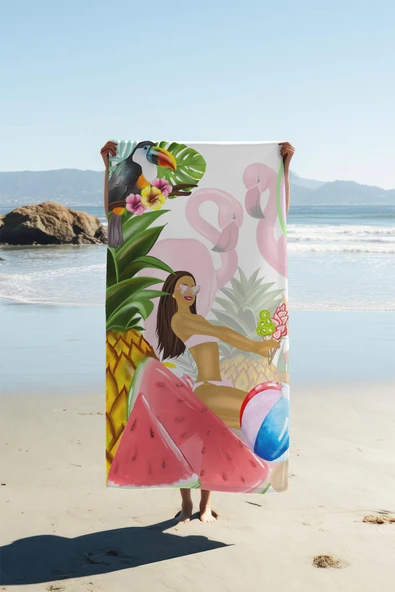 Dijital Baskı Plaj Deniz Havlusu Tropical Desenli Peştamal HVL0168 RENKLİ 80 X 160 ürün görseli 1