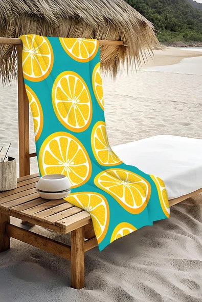 Dijital Baskı Plaj Deniz Havlusu Limon Desenli Peştamal HVL0166 RENKLİ 80 X 160 - Resim 3