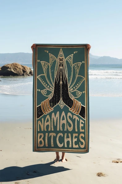 Dijital Baskı Plaj Deniz Havlusu Namaste Desenli Peştamal HVL0143 RENKLİ 80 X 160 ürün görseli 1