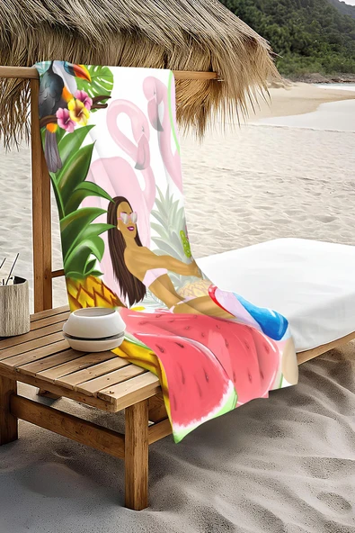 Dijital Baskı Plaj Deniz Havlusu Tropical Desenli Peştamal HVL0168 RENKLİ 80 X 160 - Resim 3