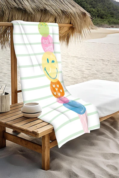 Dijital Baskı Plaj Deniz Havlusu Emoji Desenli Peştamal HVL0202 RENKLİ 80 X 160 - Resim 3