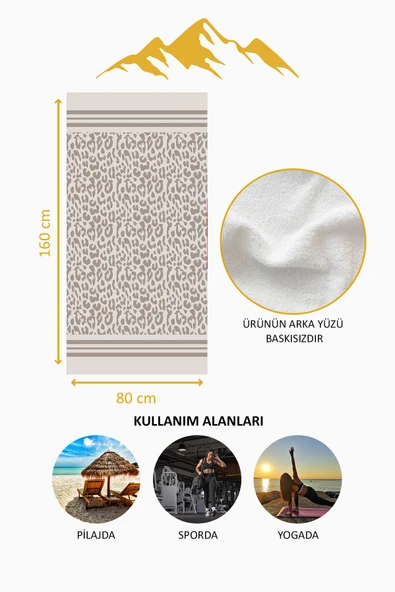 Dijital Baskı Plaj Deniz Havlusu Leoparlı Desen Peştamal HVL0112 RENKLİ 80 X 160 - Resim 4