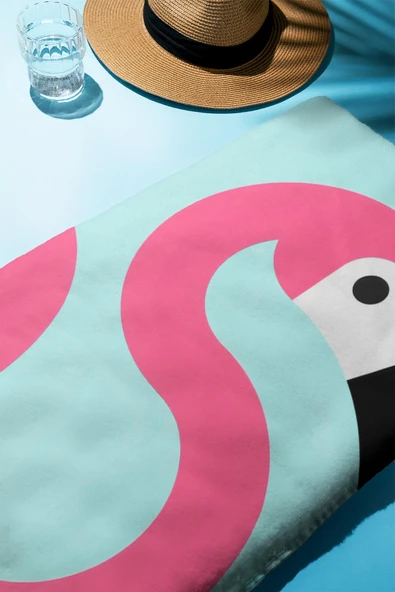 Dijital Baskı Plaj Deniz Havlusu Flamingo Desenli Peştamal HVL0212 RENKLİ 80 X 160 - Resim 2
