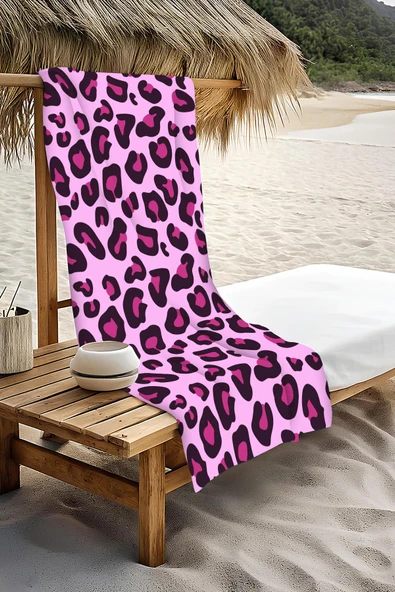 Dijital Baskı Plaj Deniz Havlusu Leoparlı Desen Peştamal HVL0014 RENKLİ 80 X 160 - Resim 3
