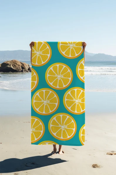 Dijital Baskı Plaj Deniz Havlusu Limon Desenli Peştamal HVL0166 RENKLİ 80 X 160 ürün görseli 1