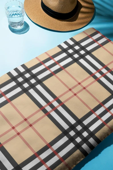 Dijital Baskı Plaj Deniz Havlusu Ekose Desenli Peştamal HVL0207 RENKLİ 80 X 160 - Resim 2