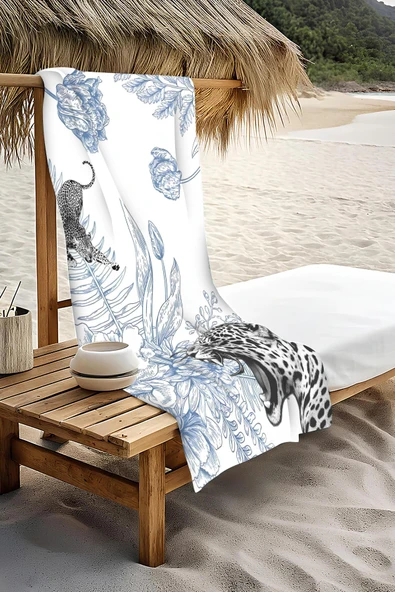 Dijital Baskı Plaj Deniz Havlusu Leopar Desenli Peştamal HVL0214 RENKLİ 80 X 160 - Resim 3