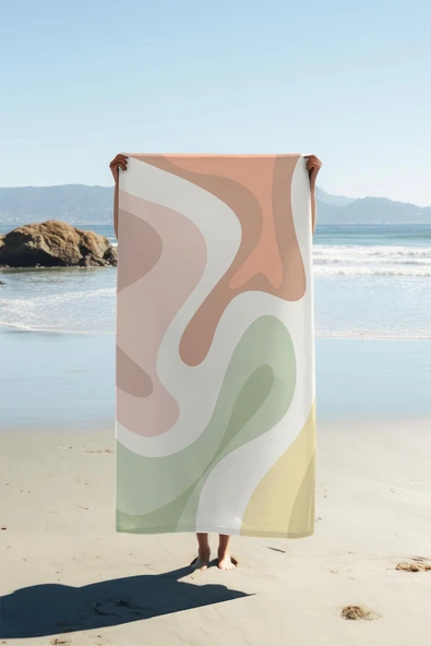 Dijital Baskı Plaj Deniz Havlusu Soyut Desenli Peştamal HVL0221 RENKLİ 80 X 160 ürün görseli 1