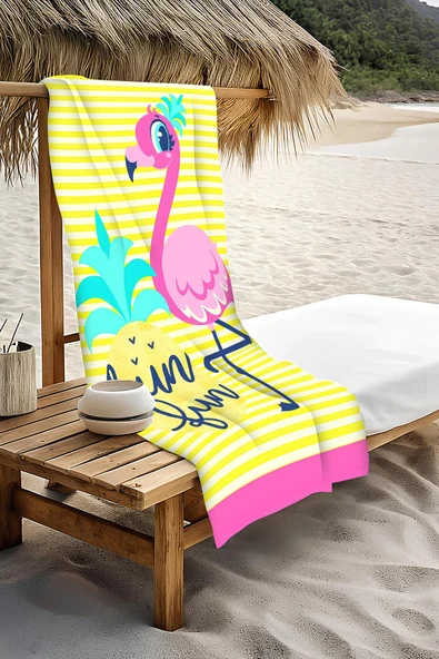 Dijital Baskı Plaj Deniz Havlusu Flamingo Desenli Peştamal HVL0211 RENKLİ 80 X 160 - Resim 3