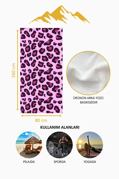 Dijital Baskı Plaj Deniz Havlusu Leoparlı Desen Peştamal HVL0014 RENKLİ 80 X 160 - Resim 4