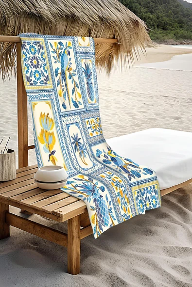 Dijital Baskı Plaj Deniz Havlusu Modern Bacı Milano Desenli Peştamal HVL0157 RENKLİ 80 X 160 - Resim 3