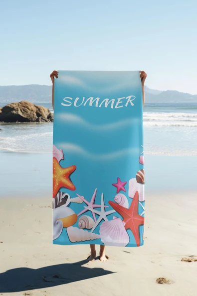 Dijital Baskı Plaj Deniz Havlusu Summer Desenli Peştamal HVL0073 RENKLİ 80 X 160 ürün görseli 1