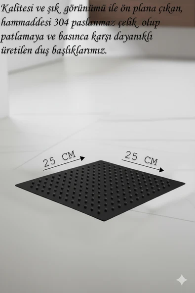 Robot Duş Takımı Siyah Renk Paslanmaz Çelik Başlıklı ve Montaj Bacaklı Lüks El ve Tepe Başlığı Spiral Hortum - Resim 2