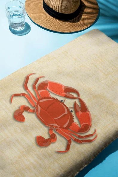 Dijital Baskı Plaj Deniz Havlusu Yengeç Desenli Peştamal HVL0122 RENKLİ 80 X 160 - Resim 2