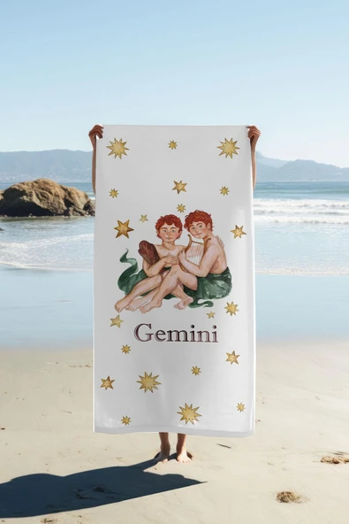 Dijital Baskı Plaj Deniz Havlusu İkizler Burcu Desenli Peştamal HVL0036 RENKLİ 80 X 160 ürün görseli 1