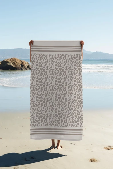 Dijital Baskı Plaj Deniz Havlusu Leoparlı Desen Peştamal HVL0112 RENKLİ 80 X 160 ürün görseli 1