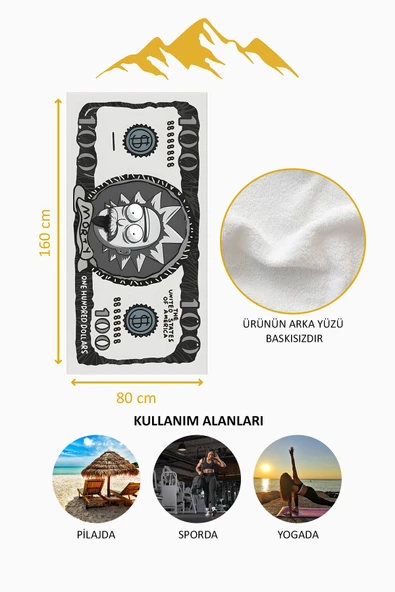 Dijital Baskı Plaj Deniz Havlusu Rick Figürlü Dolar Peştamal HVL0104 RENKLİ 80 X 160 - Resim 4