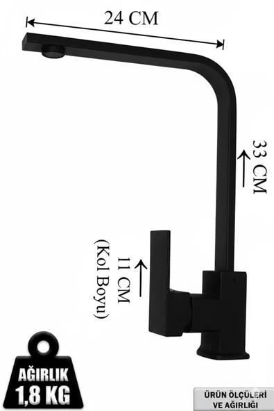Mutfak Lavabo Banyo Bataryası ve Robot Duş Siyah Renk Takımı Ağır Lüks Model Kare Musluk Armatür - Resim 4