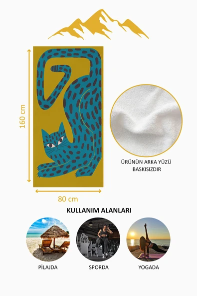 Dijital Baskı Plaj Deniz Havlusu Leopar Desenli Peştamal HVL0136 RENKLİ 80 X 160 - Resim 4