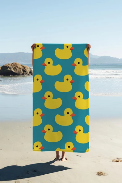 Dijital Baskı Plaj Deniz Havlusu Ördek Desenli Peştamal HVL0210 RENKLİ 80 X 160 ürün görseli 1