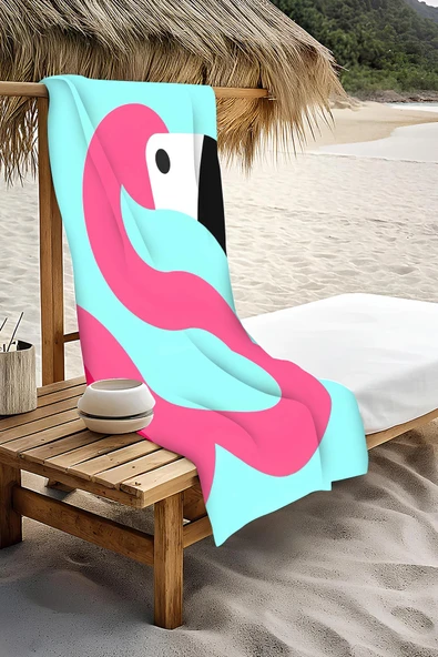 Dijital Baskı Plaj Deniz Havlusu Flamingo Desenli Peştamal HVL0212 RENKLİ 80 X 160 - Resim 3