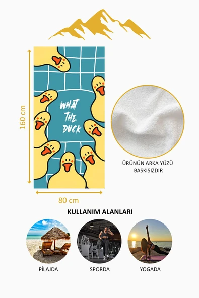 Dijital Baskı Plaj Deniz Havlusu Ördek Desenli Peştamal HVL0022 RENKLİ 80 X 160 - Resim 4