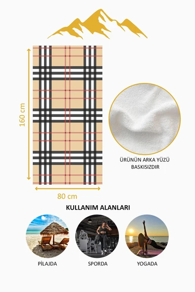 Dijital Baskı Plaj Deniz Havlusu Ekose Desenli Peştamal HVL0207 RENKLİ 80 X 160 - Resim 4