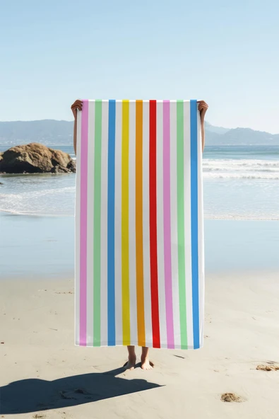 Dijital Baskı Plaj Deniz Havlusu Renkli Çizgiler Desenli Peştamal HVL0205 RENKLİ 80 X 160 ürün görseli 1