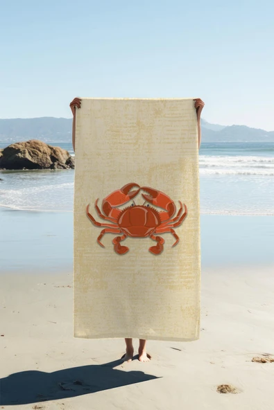 Dijital Baskı Plaj Deniz Havlusu Yengeç Desenli Peştamal HVL0122 RENKLİ 80 X 160 ürün görseli 1